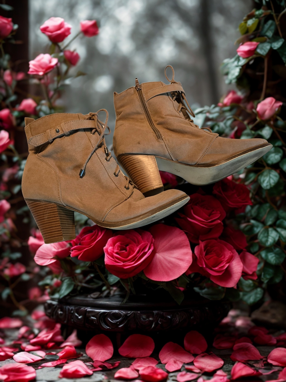 Women’s Tan Suede Lace-Up Ankle Boots